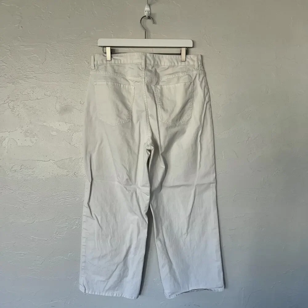 Quince Organic Stretch Cotton Chino Cropped Wide Leg Pants Frost size 14 - Picture 2 of 6